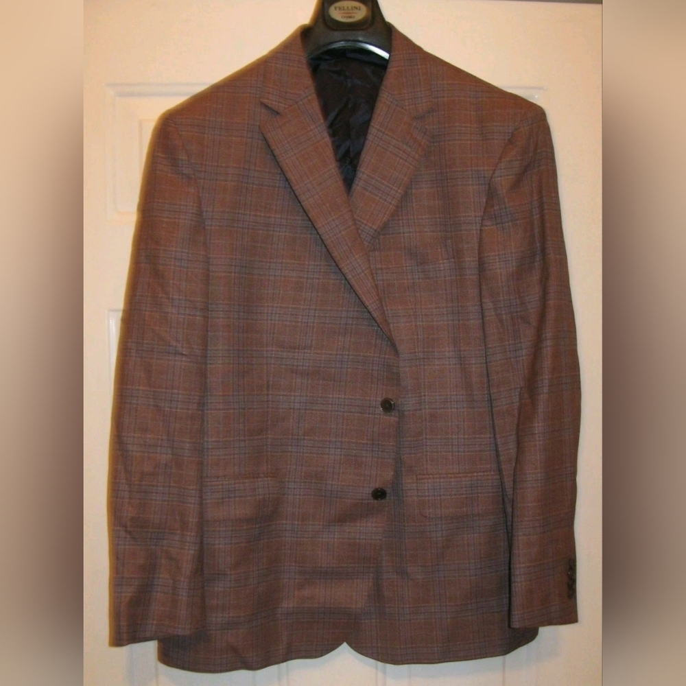 DAVID DONAHUE CONNOR MEN'S BROWN PLAID WOOL 2-BUTTON JACKET SIZE 48 R $595